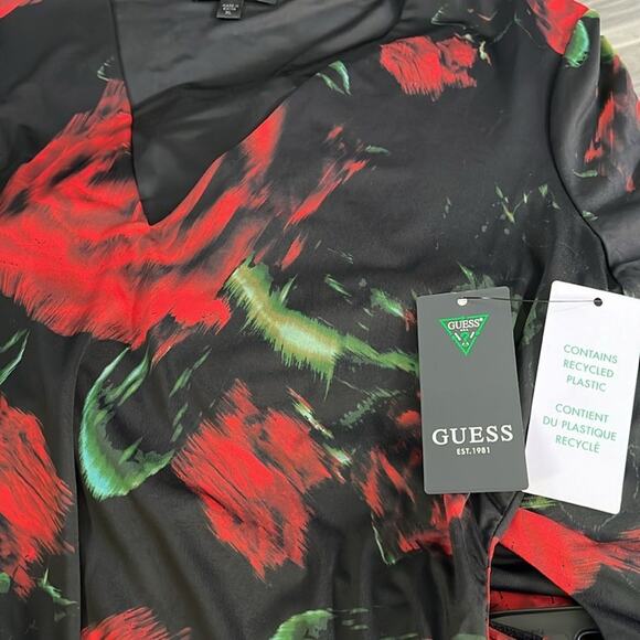 GUESS Eco Bianca Printed Floral Bodysuit in Black Size XL - Picture 5 of 5
